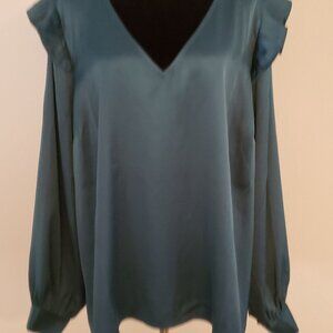 Womens Teal V-Neck Long Sleeve Blouse